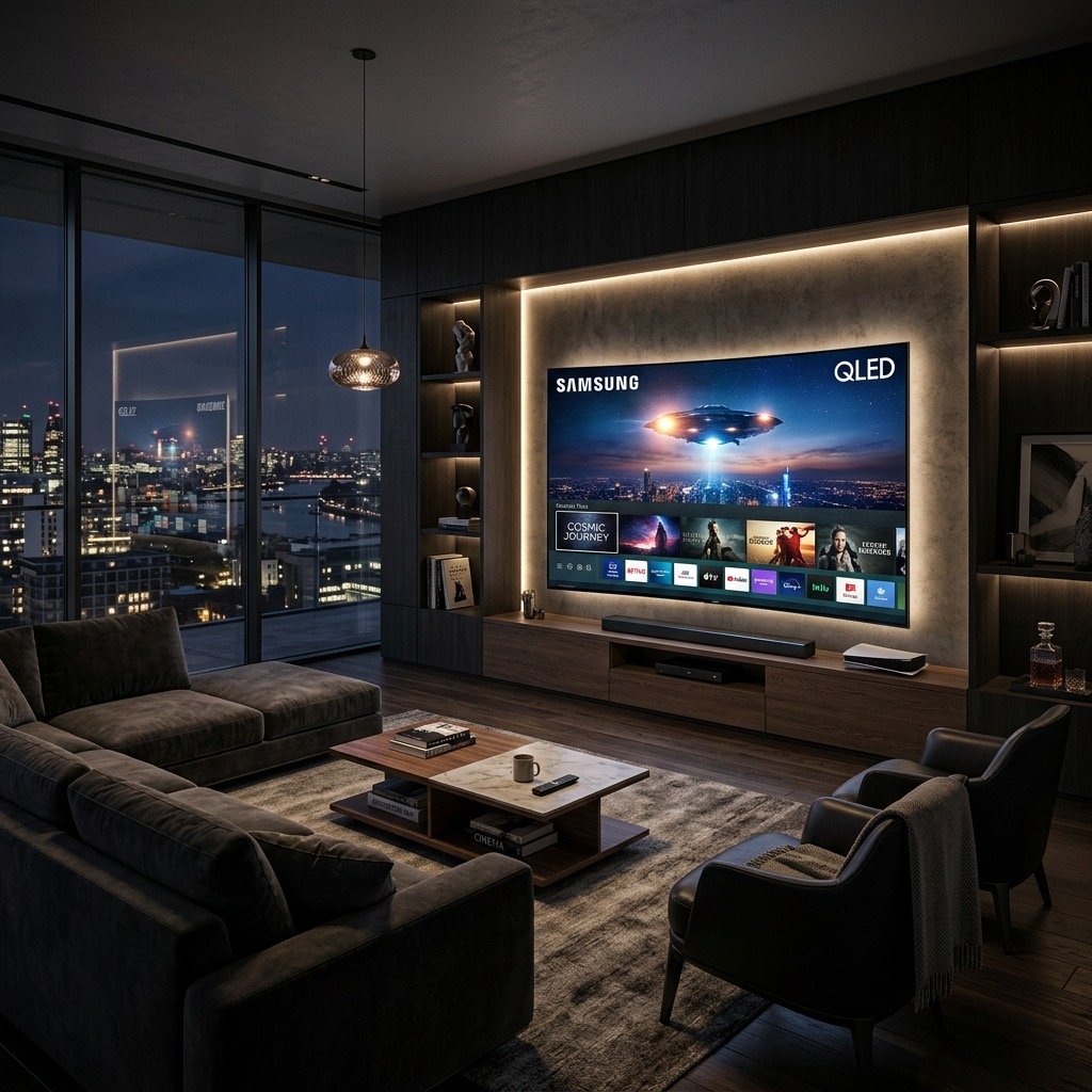 Family watching live football on a large smart TV using the best IPTV UK service