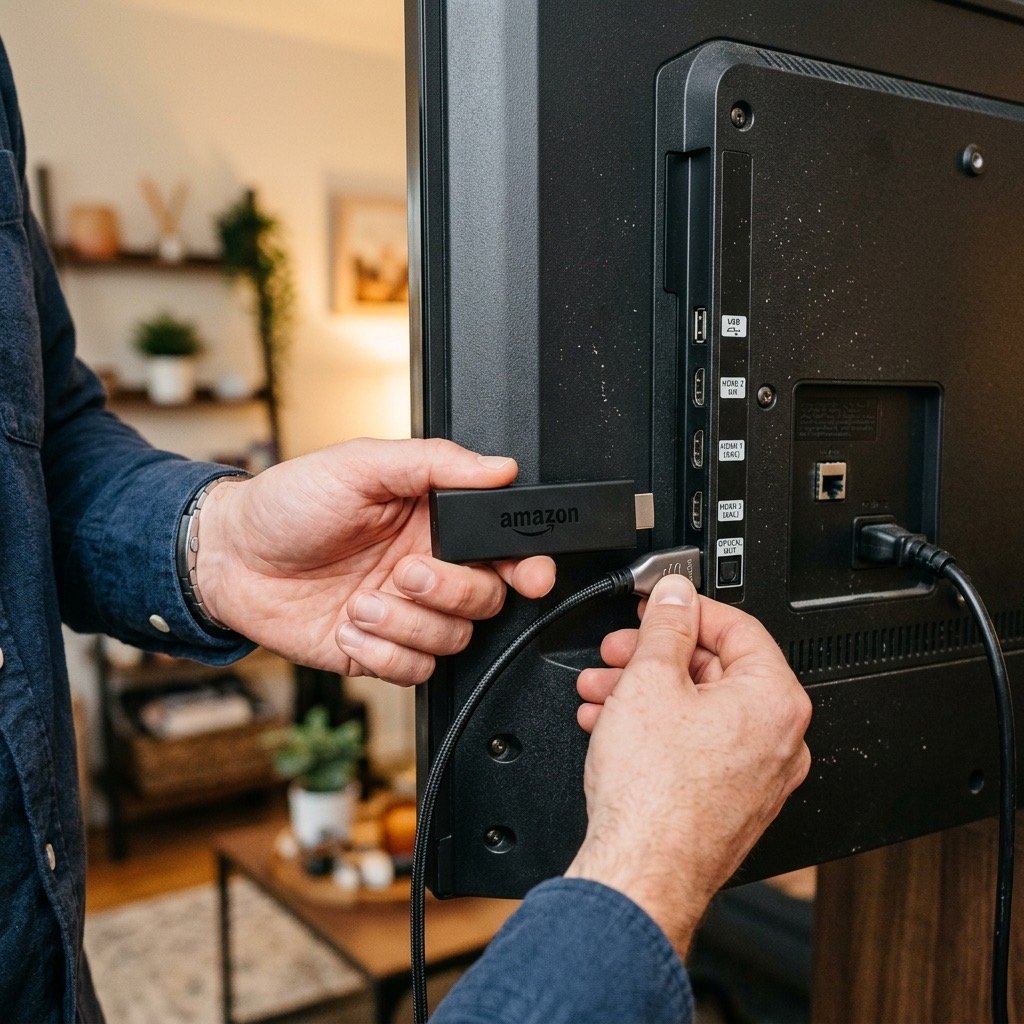 A person holding a remote configuring a modern Smart TV
